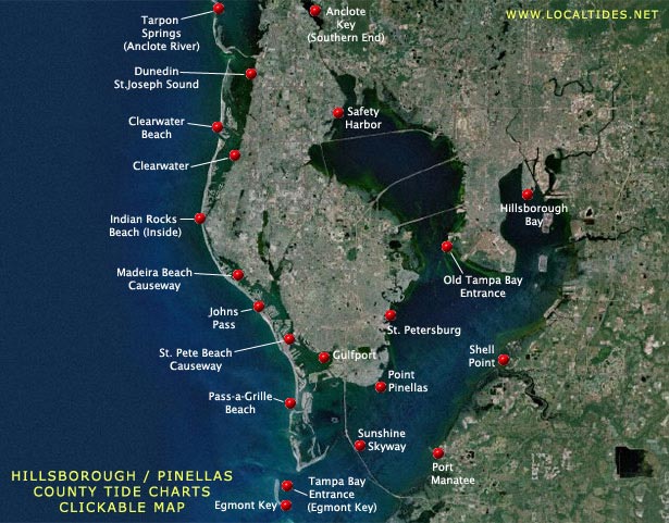 Hillsborough County / Pinellas County Tide Charts - Clickable Map